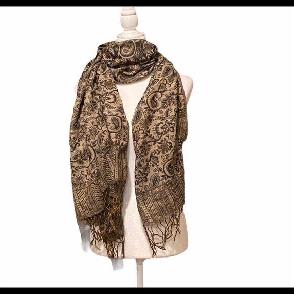 Paisley Pashmina Fringe 72” Long  27” Wide Scarf - Picture 1 of 7